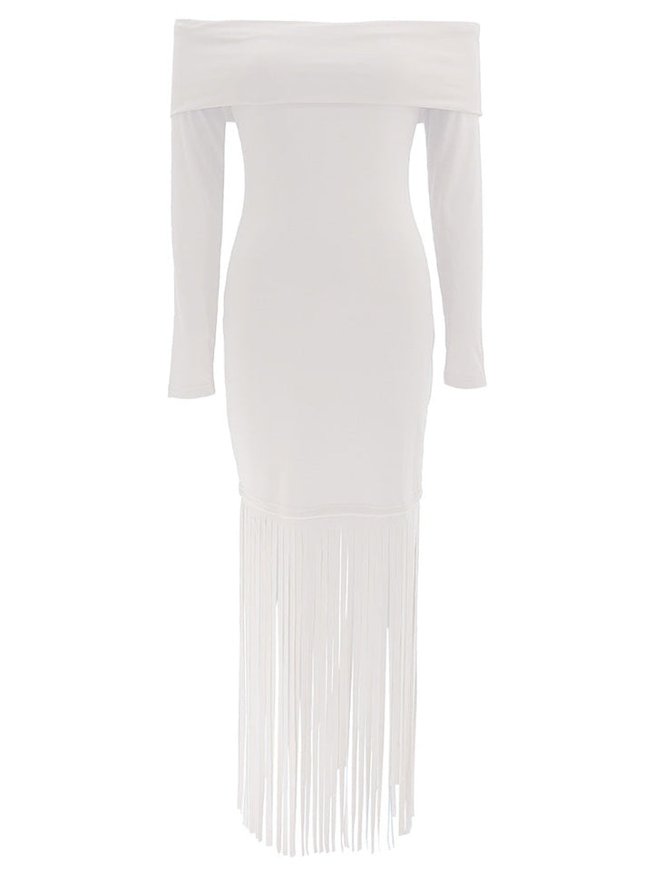 Off Shoulder Fringe Dress White / XL