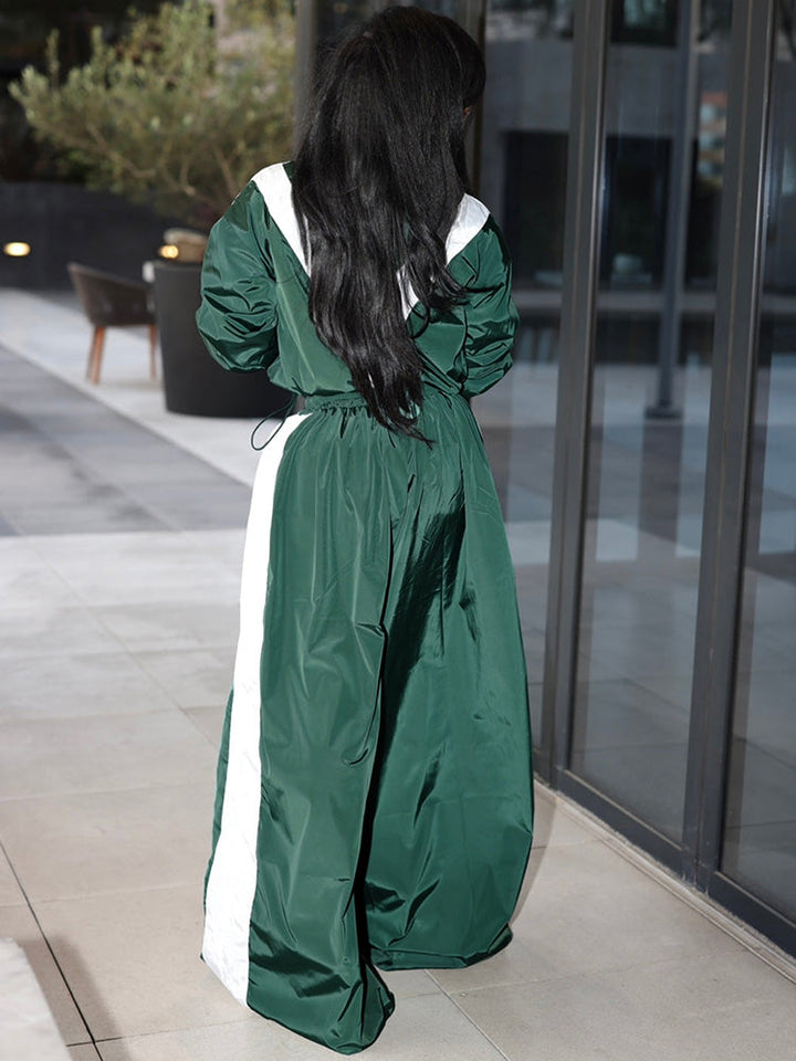 Sporty Crop Jacket & Wide Pants Set Green / XL