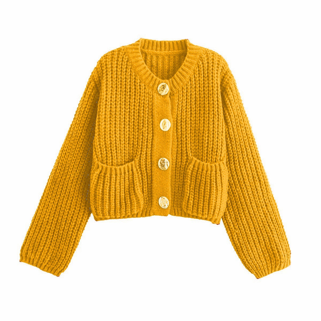 Button-Front Knit Cardigan with Long Sleeves