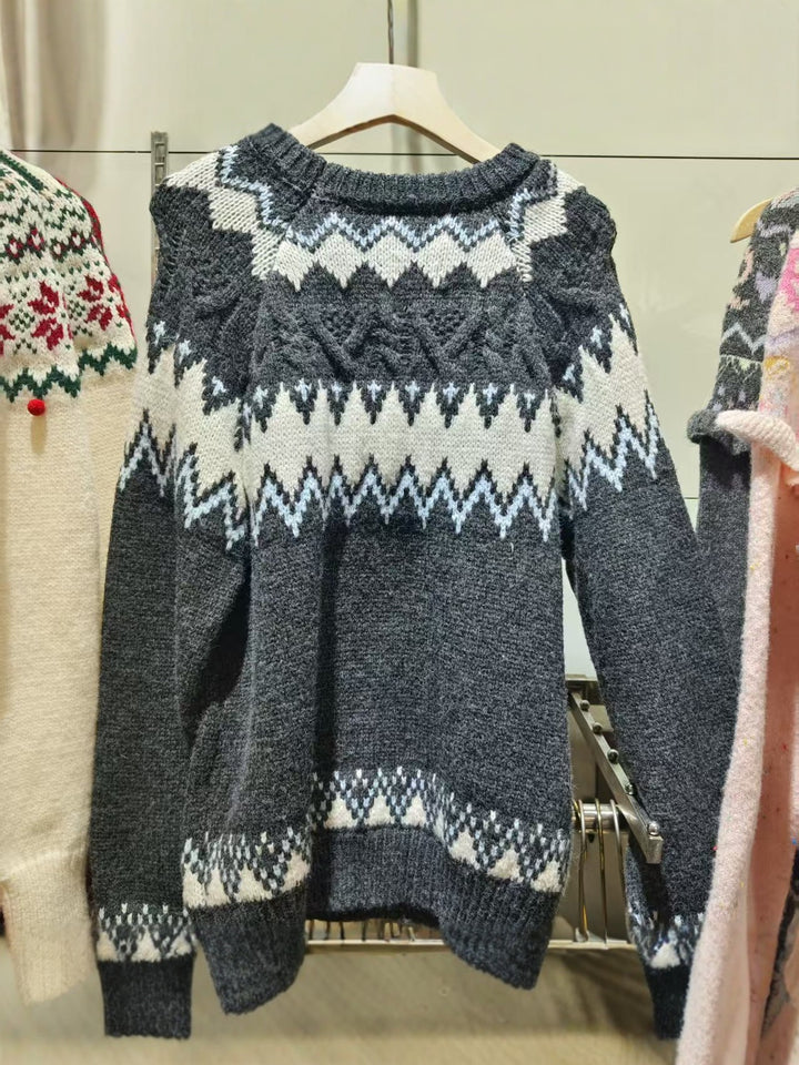 Jacquard Sweater with Loose-Fit Crew Neck