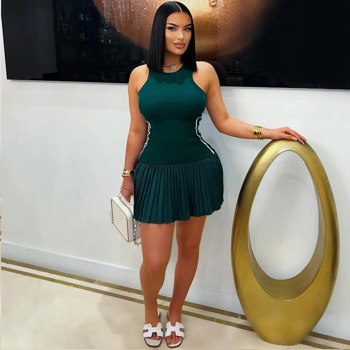 Sleeveless Crew Neck Pleated Skirt