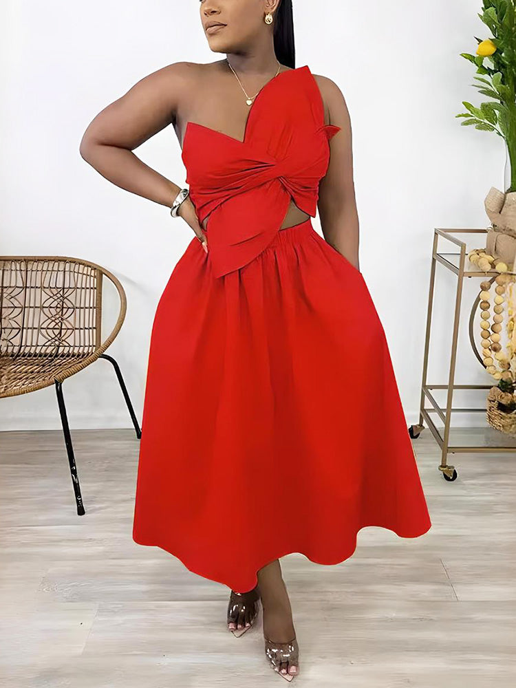 Knot Cutout Midi Dress Rose / M