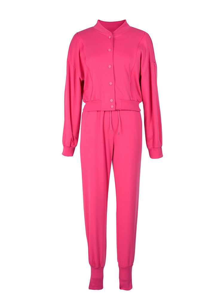 Zipper Crop Jacket Jogger Set Orange / XL