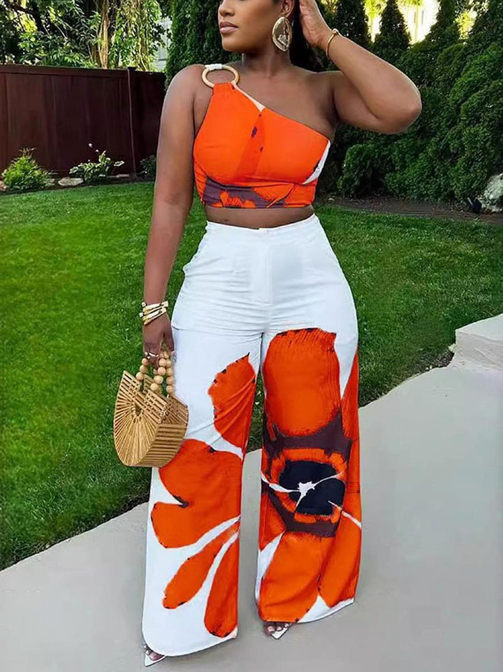 Floral Crop Top & Wide Pants Set Pink* / XL