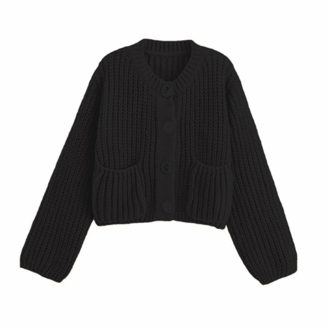 Button-Front Knit Cardigan with Long Sleeves