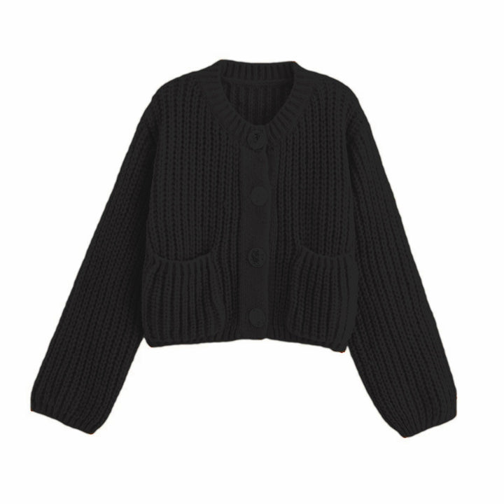 Button-Front Knit Cardigan with Long Sleeves