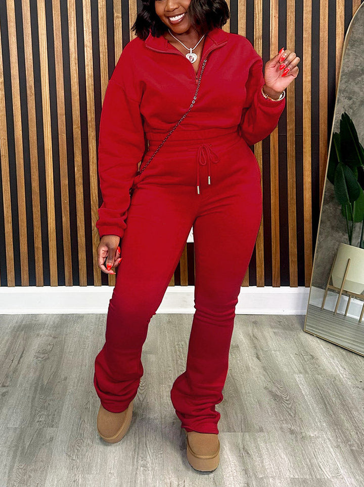 Half Zip Sweatshirt & Jogger Set Green / M