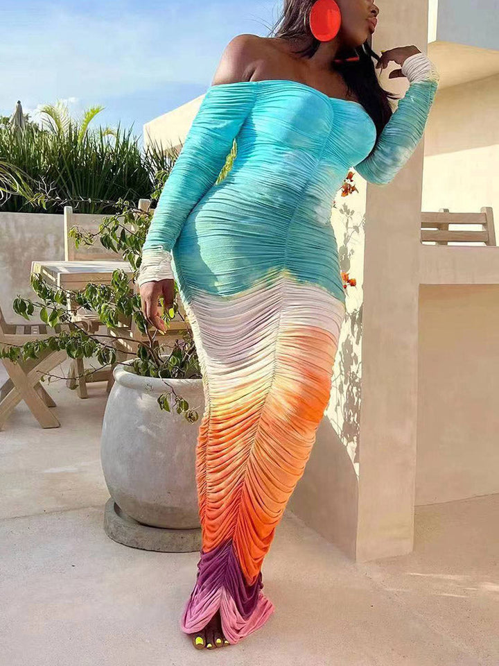 Gradient Ruched Maxi Dress Multicolor / M