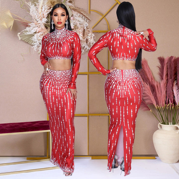 Two-Piece Cross-border Trade Long-Sleeve Dress Set