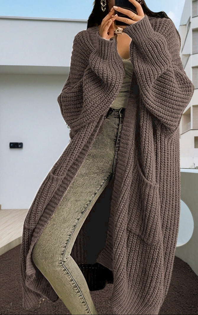 Long-Sleeved Knit Cardigan Jacket