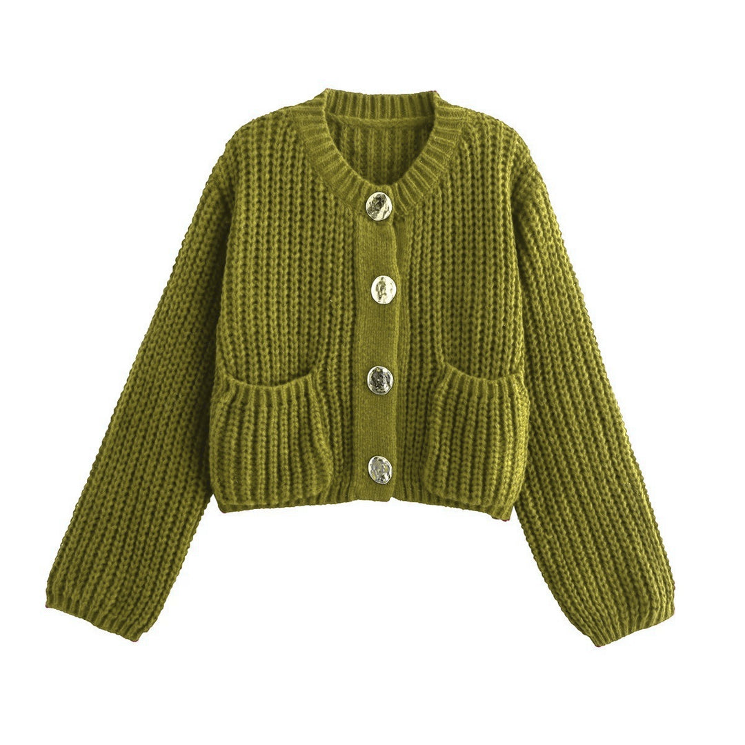 Button-Front Knit Cardigan with Long Sleeves