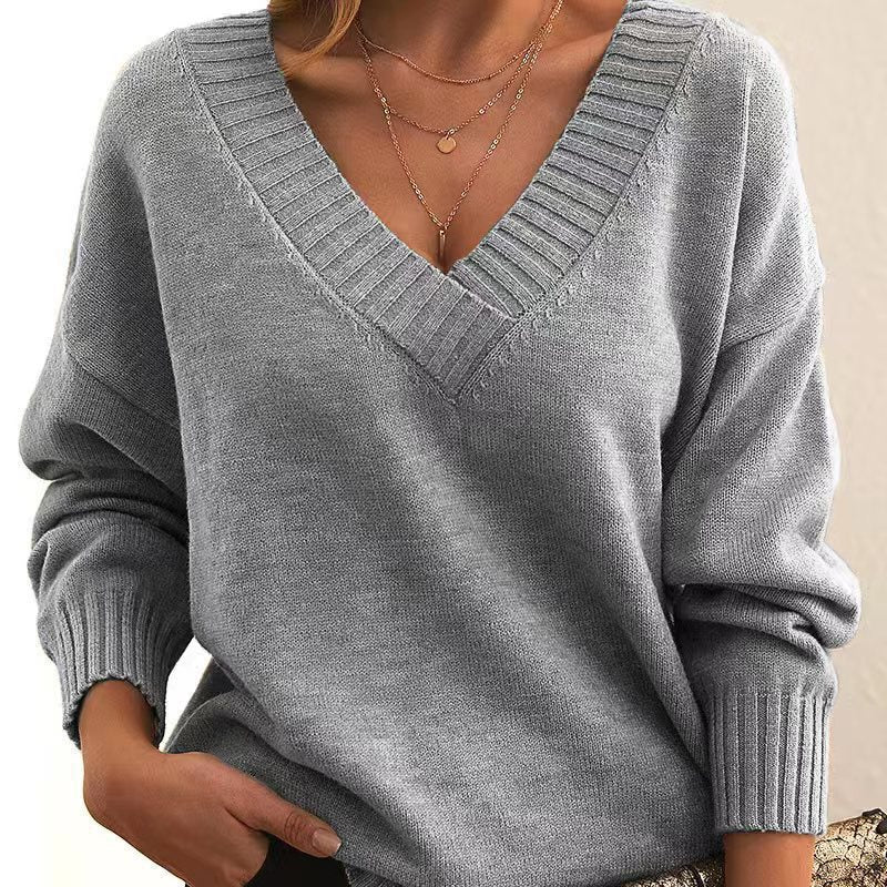 V-neck Casual Knit Sweater for Everyday Wear