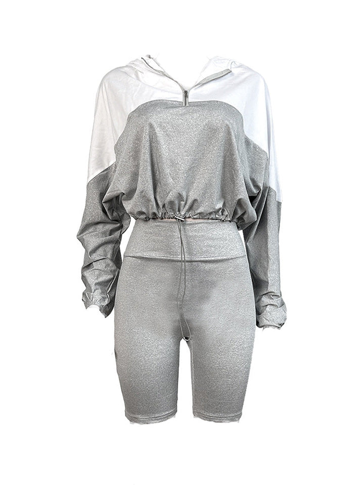 Half Zip Hoodie & Biker Shorts Set *Blue / M