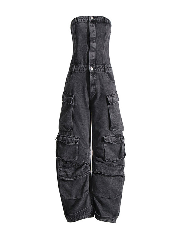Denim Strapless Cargo Jumpsuit Camo / XL