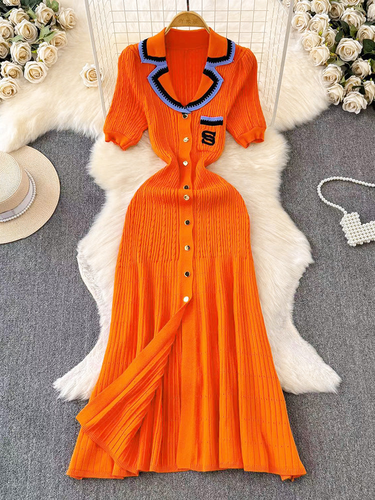 Knit Letter Embroidery Midi Dress *Blue / M