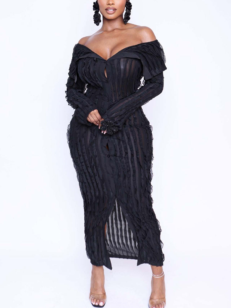 Off Shoulder Mesh Dress White / M