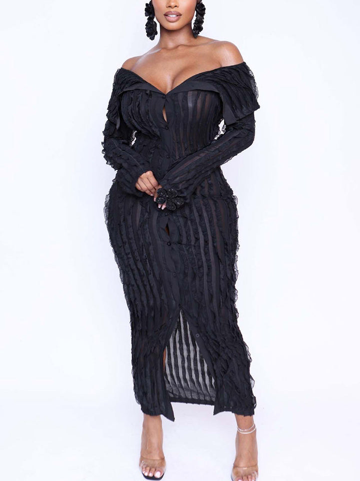 Off Shoulder Mesh Dress White / M