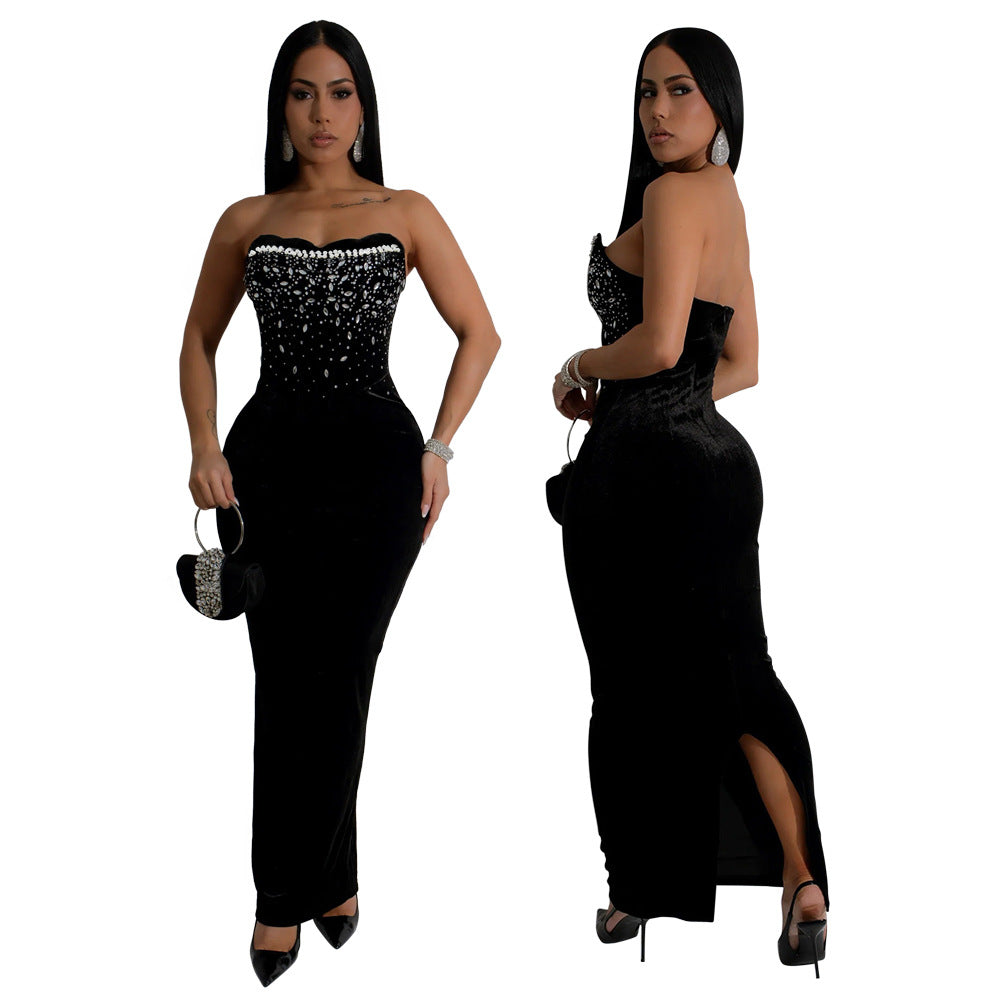 Off-Shoulder Split-Hem Bodycon Dress