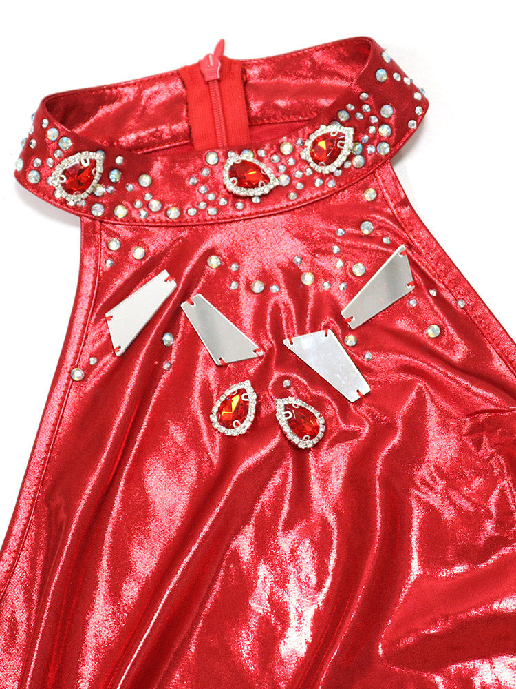 Metallic Split Party Dress Red / L