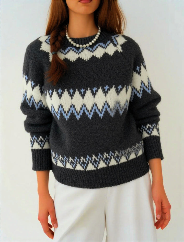 Jacquard Sweater with Loose-Fit Crew Neck