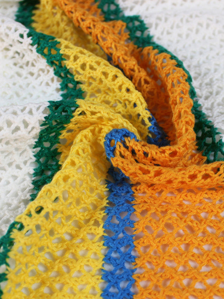 Colorblock Crochet Shorts Set Green / XL