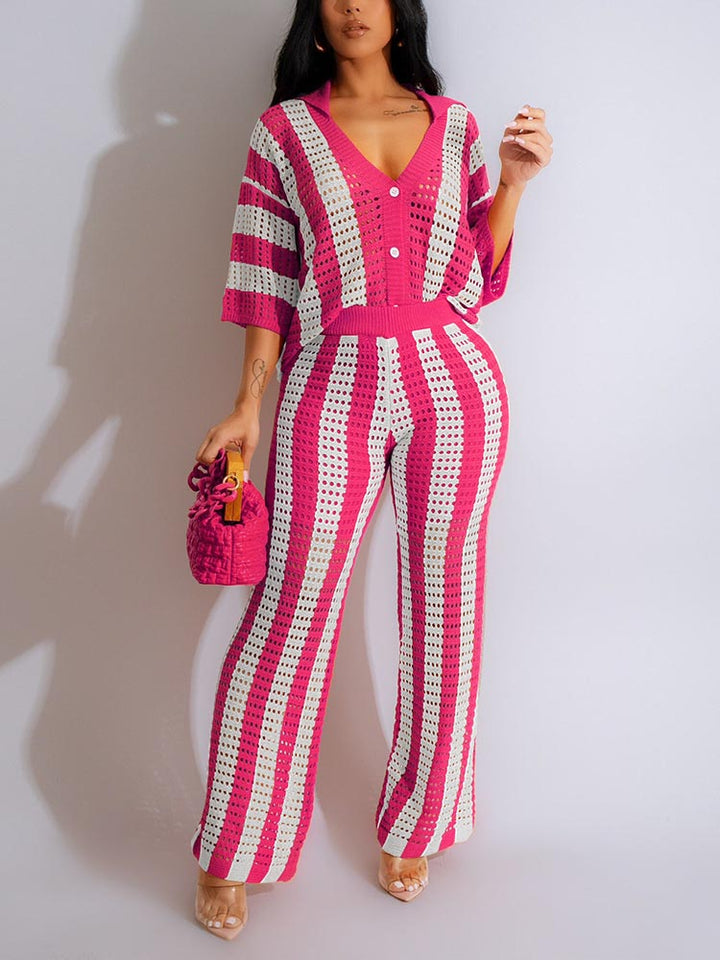 Crochet Pants Set Rose / XL