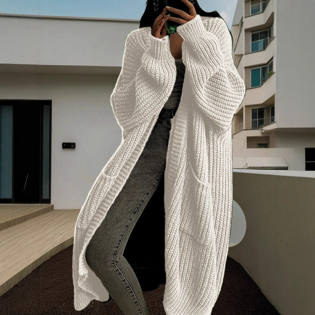 Long-Sleeved Knit Cardigan Jacket