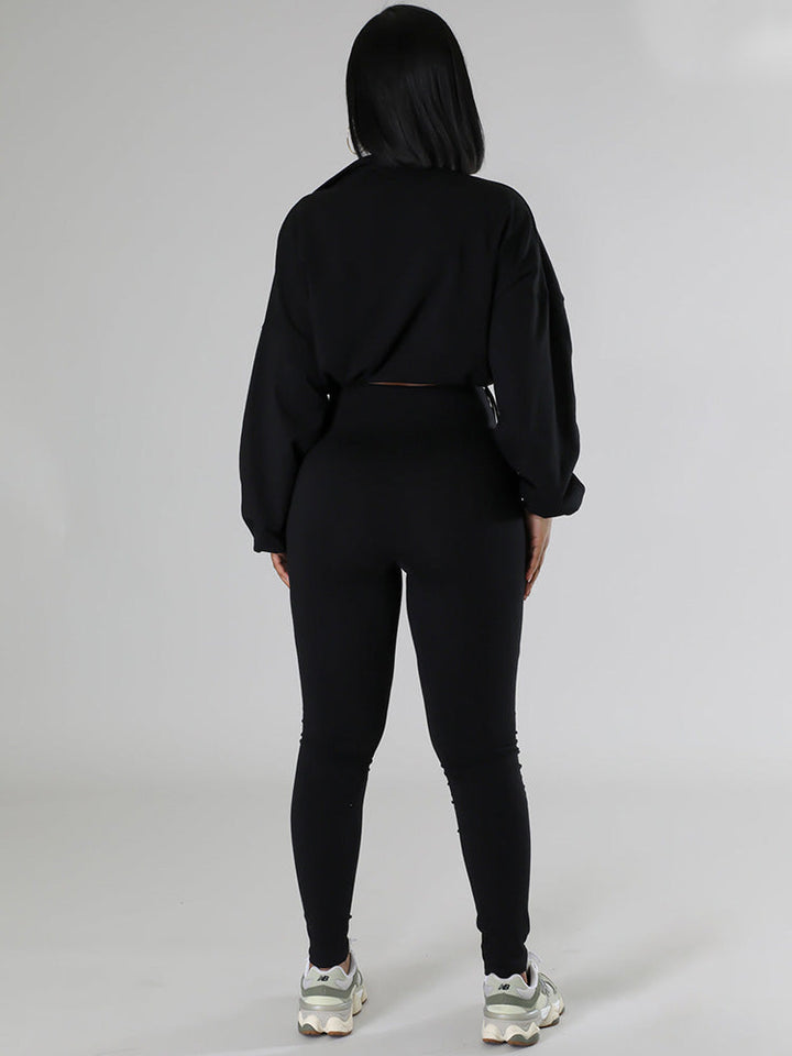 Zipper Crop Top & Leggings Set Apricot / M