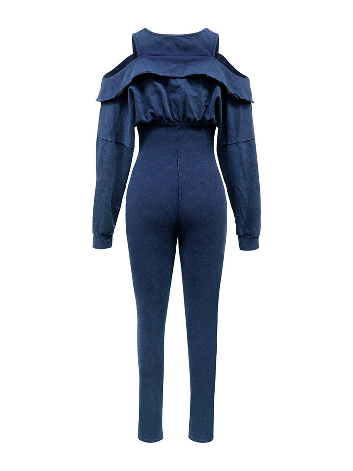 Washed Cold Shoulder Jumpsuit Black / XL