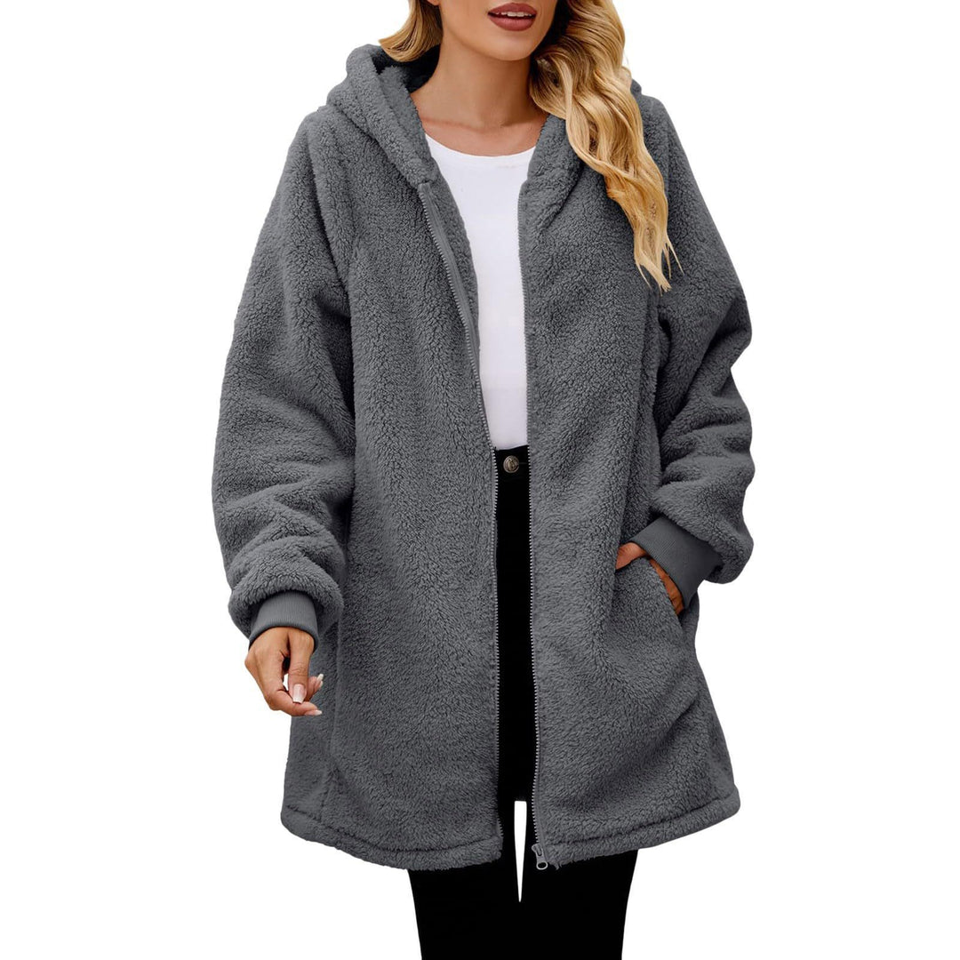 Loose-fit Fleece-Lined Long-Sleeve Hooded Zip-Up Cardigan Jacket