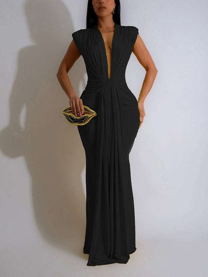 Elegant Plunge Draped Maxi Dress Yellow / 2XL