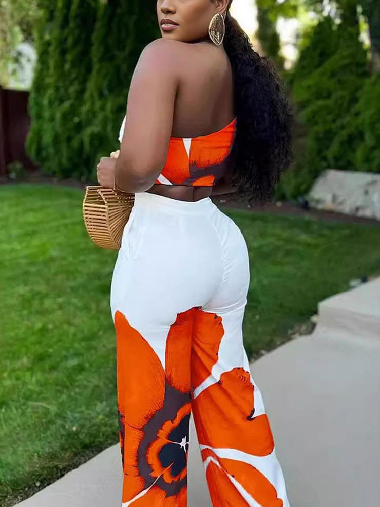 Floral Crop Top & Wide Pants Set Pink* / 2XL