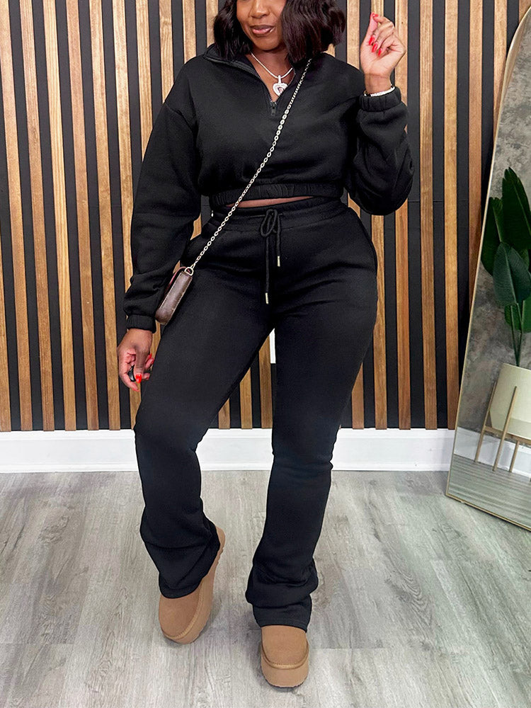 Half Zip Sweatshirt & Jogger Set Green / XL