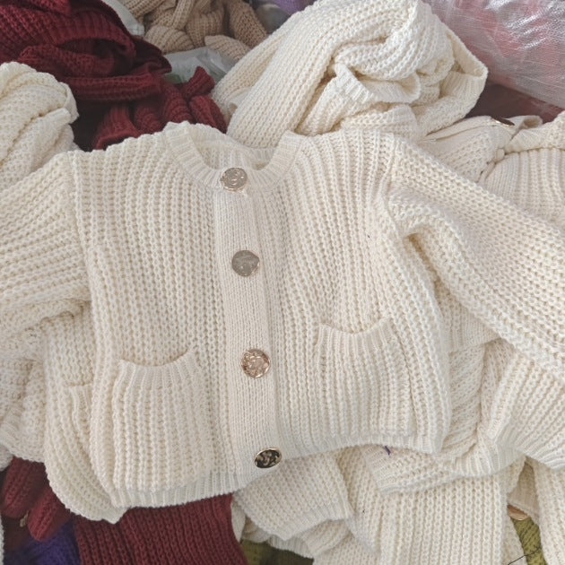 Button-Front Knit Cardigan with Long Sleeves