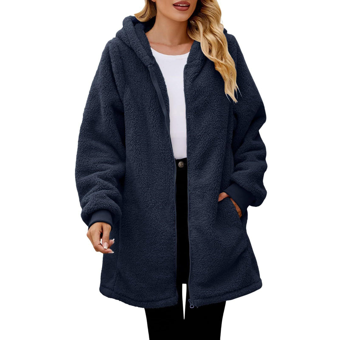 Loose-fit Fleece-Lined Long-Sleeve Hooded Zip-Up Cardigan Jacket