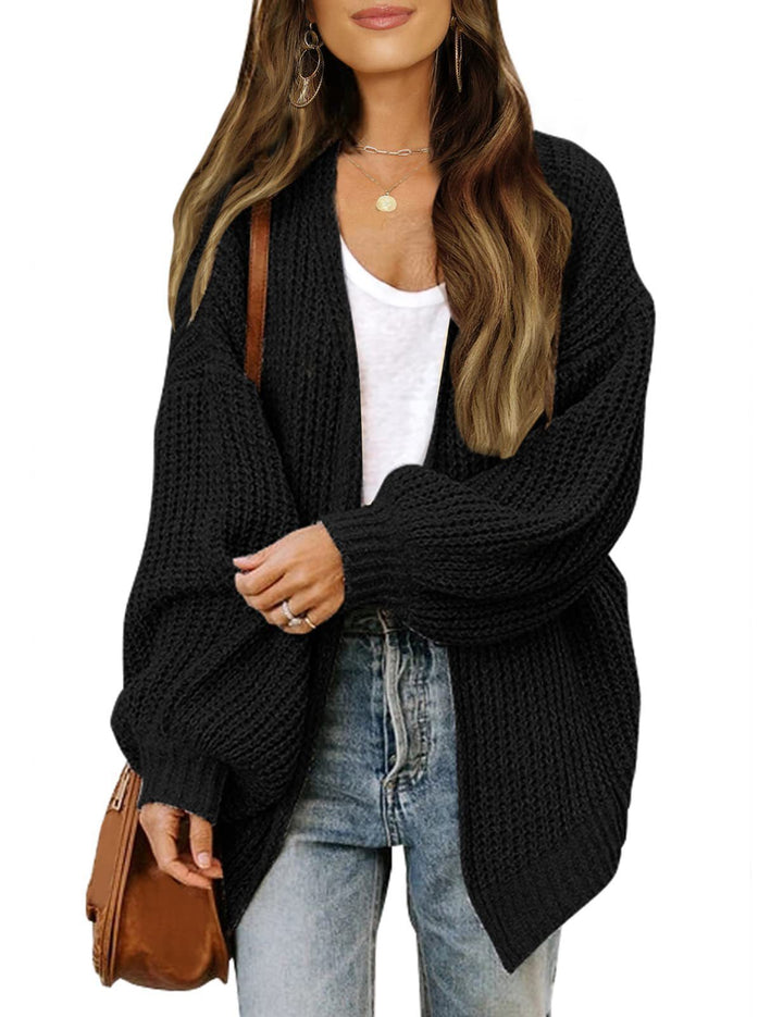 Bell-Sleeve Sweater Coat Chunky Knit Pocket Cardigan
