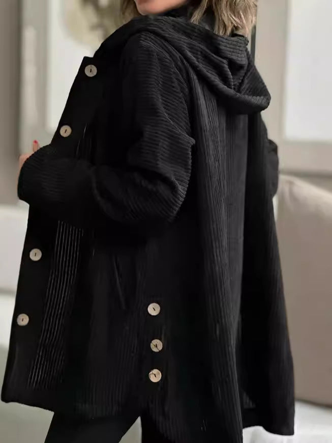 Hooded Oversized Corduroy Casual Jacket
