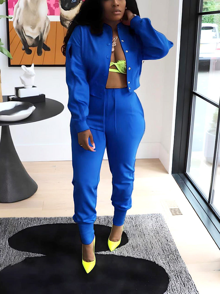 Zipper Crop Jacket Jogger Set Yellow / S