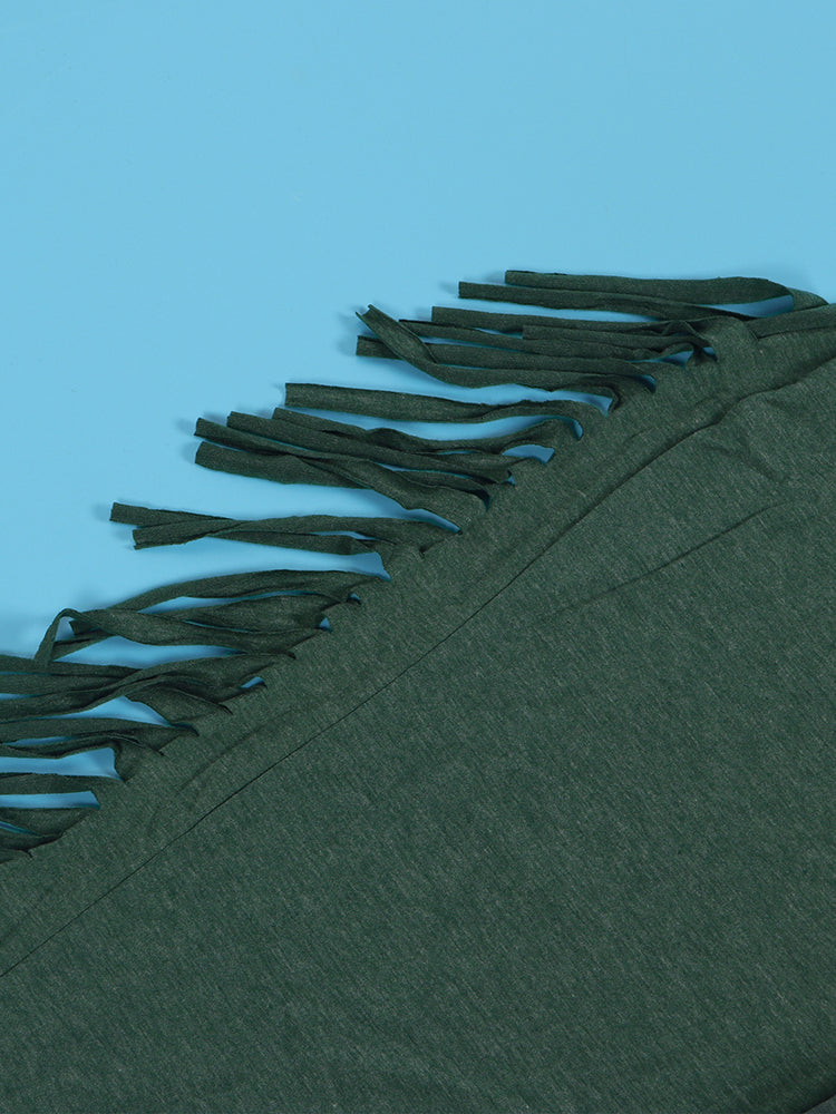 Cotton Fringe Flare Jumpsuit Green / XL