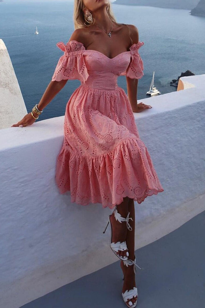 Off-shoulder Hollow Out Ruffle Dress