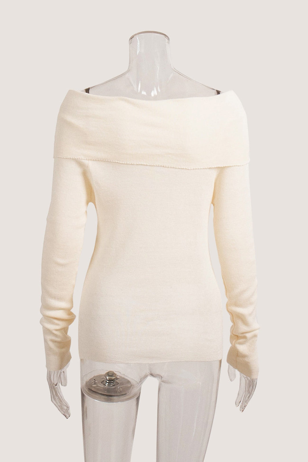 Off-shoulder Long Sleeve Knit Tops Green · M