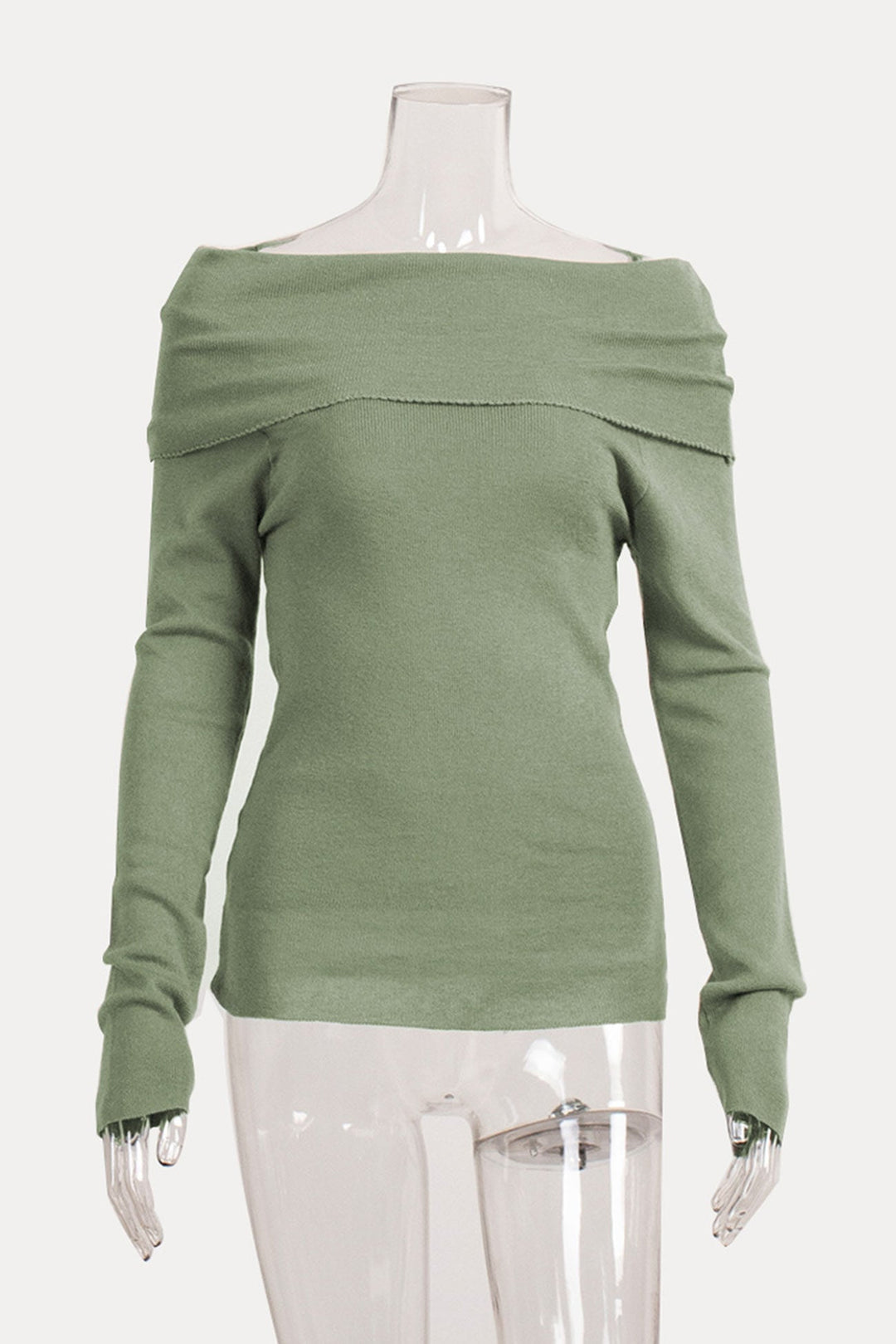 Off-shoulder Long Sleeve Knit Tops Brick Red · S