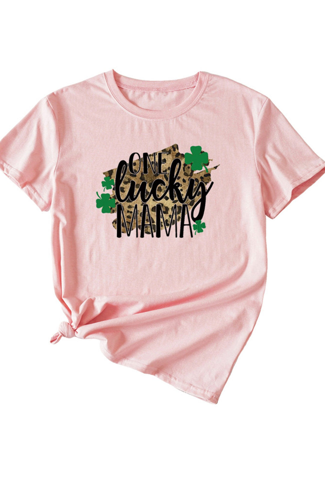 One Lucky Mama Leopard Graphic T-shirt Red · S