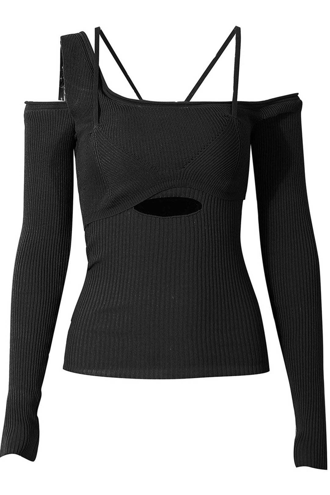 One Shoulder Irregular Cut-out Knitted Tops Grey · S