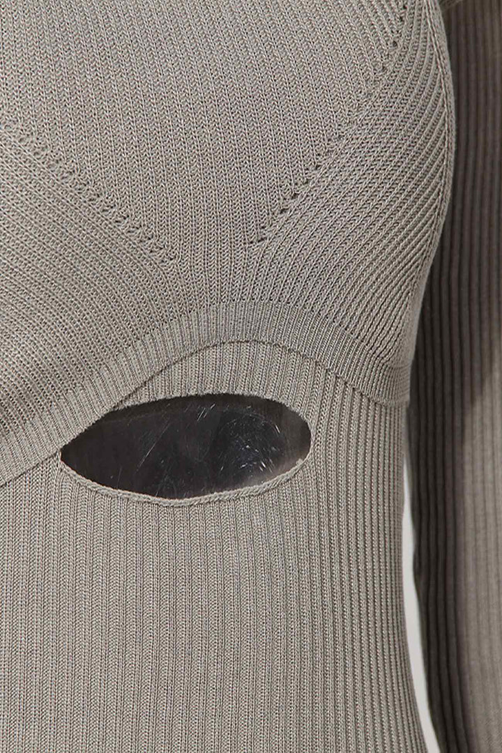 One Shoulder Irregular Cut-out Knitted Tops Grey · M