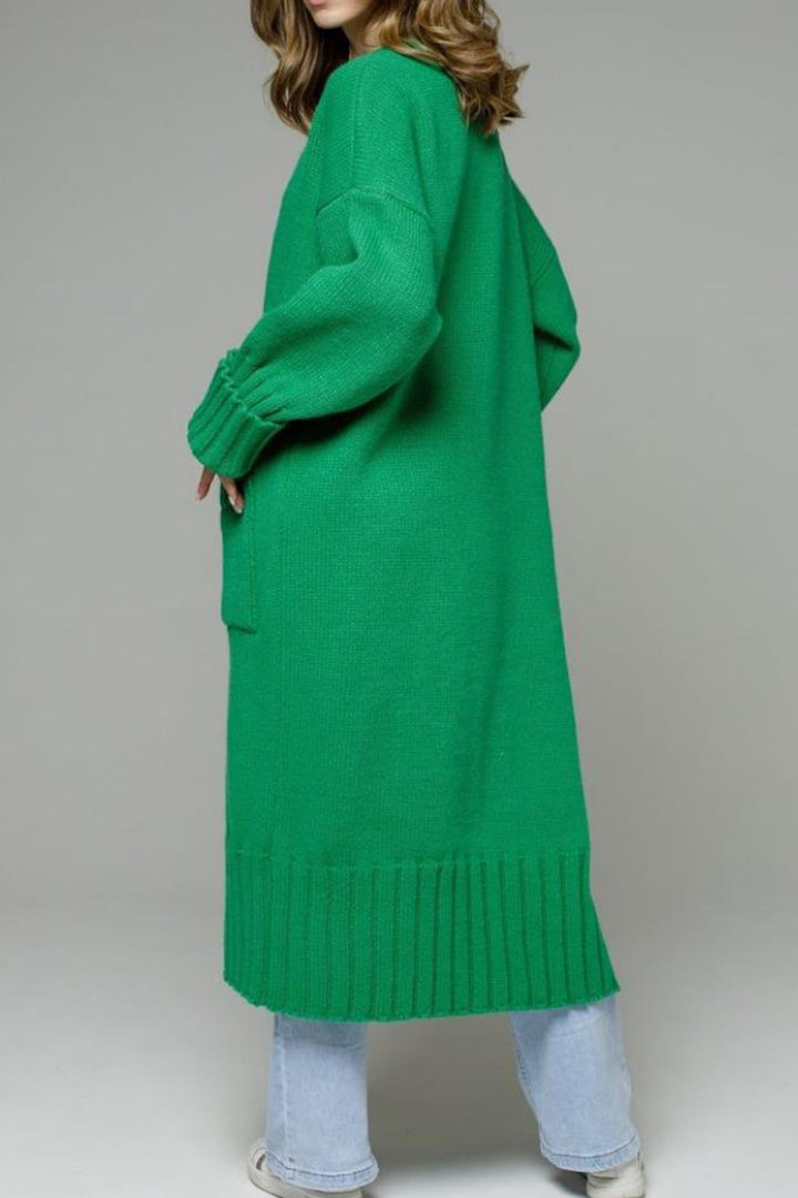 Open Front Pocketed Long Cardigan Beige · L