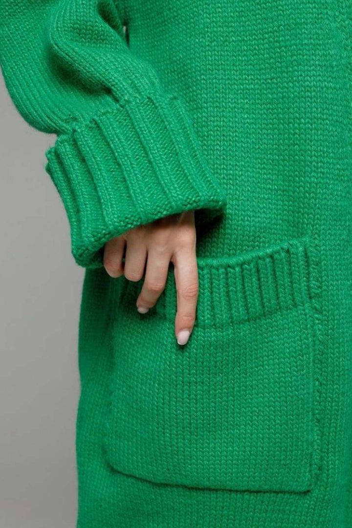 Open Front Pocketed Long Cardigan Beige · XL