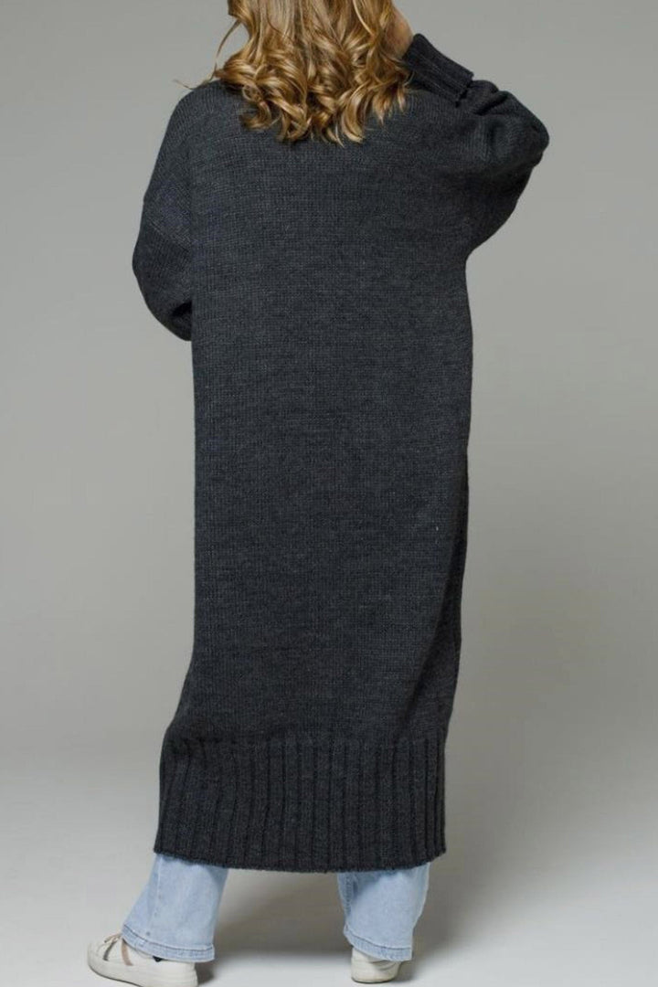 Open Front Pocketed Long Cardigan Green · L