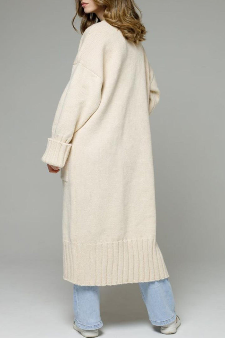 Open Front Pocketed Long Cardigan Light Grey · M