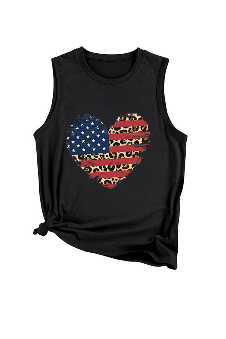 Peach Heart Flag Graphic Sleeveless T-shirt Dark Gray · M